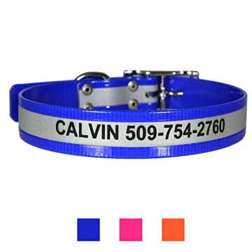GoTags Reflective Waterproof Dog Collars Personalized, Engraved with Pet Name and Phone Number, Extra Durable BioThane Collar Resistant to Dirt, Oils and Moisture, Odor-Proof
