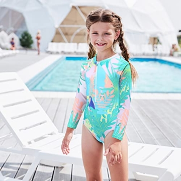 Girls One Piece Bathing Suits with Long Sleeves and Zipper