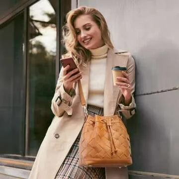 Elegant Kattee Woven Leather Bucket Bag with Interchangeable Straps