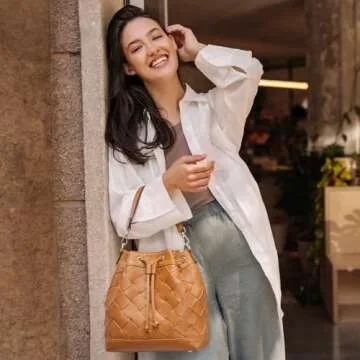 Stylish Kattee Woven Leather Bucket Bag for Women