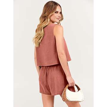 ANRABESS Womens Two Piece Outfits Linen Square Neck Crop Short Set Lounge Matching Sets 2023 Trendy Clothes Summer Vacation Set for Beach Vacation Resort 997xiuhong-M, Rust