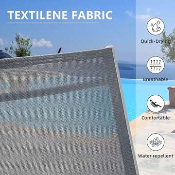 Domi Pool Lounge Chairs Set of 3, Adjustable Aluminum Outdoor Chaise Lounge Chairs with Metal Side Table, All Weather for Deck Lawn Poolside Backyard -Grey Textilene