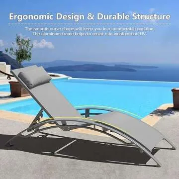 Domi Pool Lounge Chairs Set of 3, Adjustable Aluminum Outdoor Chaise Lounge Chairs with Metal Side Table, All Weather for Deck Lawn Poolside Backyard -Grey Textilene