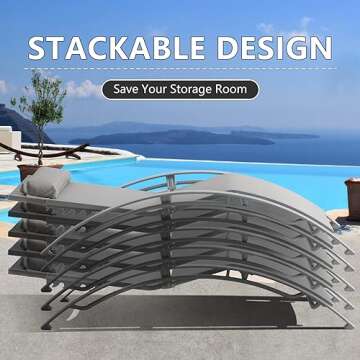 Domi Pool Lounge Chairs Set of 3, Adjustable Aluminum Outdoor Chaise Lounge Chairs with Metal Side Table, All Weather for Deck Lawn Poolside Backyard -Grey Textilene