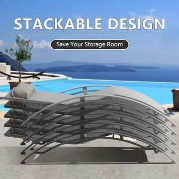 Domi Pool Lounge Chairs Set of 3, Adjustable Aluminum Outdoor Chaise Lounge Chairs with Metal Side Table, All Weather for Deck Lawn Poolside Backyard -Grey Textilene