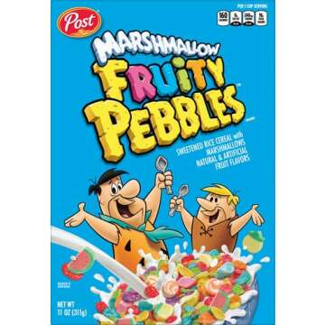 Post Fruity PEBBLES with Marshmallows Cereal, Gluten Free, Sweetened Rice Breakfast Cereal, Small Bo...