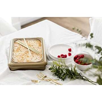 Fancy Panz, Serving Tray for Food, Made in the USA Foil Pan Carrier, Stackable Aluminum Pan Holders, 9x13x2 Travel Casserole Carrier, Gold Glitter