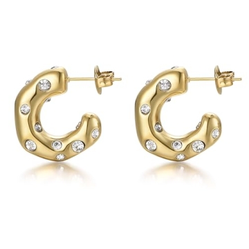 FRUMOS Cubic Zirconia Gold Hoop Earrings for Women - Elegant 14K Gold Plated Huggie Design