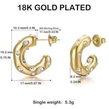 FRUMOS Cubic Zirconia Gold Hoop Earrings for Women - Elegant Hoops
