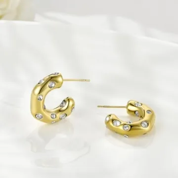 FRUMOS Cubic Zirconia Gold Hoop Earrings for Women - Elegant Hoops