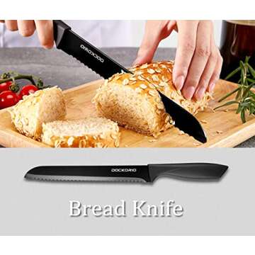 Dockorio Kitchen Knife Set with Block, 19 PCS High Carbon Stainless Steel Sharp includes Serrated Steak Knives Set, Chef Knives, Bread Knife, Scissor, Sharpener, all in one