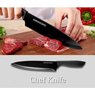 Dockorio Kitchen Knife Set with Block, 19 PCS High Carbon Stainless Steel Sharp includes Serrated Steak Knives Set, Chef Knives, Bread Knife, Scissor, Sharpener, all in one
