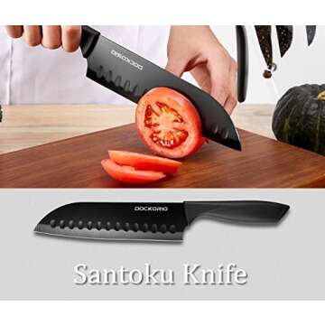 Dockorio Kitchen Knife Set with Block, 19 PCS High Carbon Stainless Steel Sharp includes Serrated Steak Knives Set, Chef Knives, Bread Knife, Scissor, Sharpener, all in one