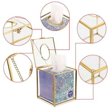 Sumnacon Clear Glass Tissue Cover with Gold Metal Accent