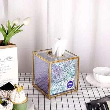 Sumnacon Clear Glass Tissue Cover with Gold Metal Accent