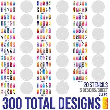 Custom Body Art Airbrush Nail Stencils - 20 Sheets with 260 Designs