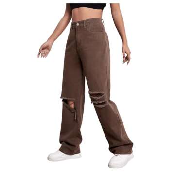 Stylish SweatyRocks Casual Ripped Denim Pants for Women