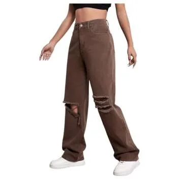 Stylish SweatyRocks Casual Ripped Denim Pants for Women