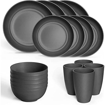 Hanmfei Plastic Dinnerware Set for 4,Plastic Plates and Bowls Sets,Unbreakable Dinnerware For Kitche...