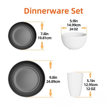 Hanmfei Unbreakable Plastic Dinnerware Set for 4