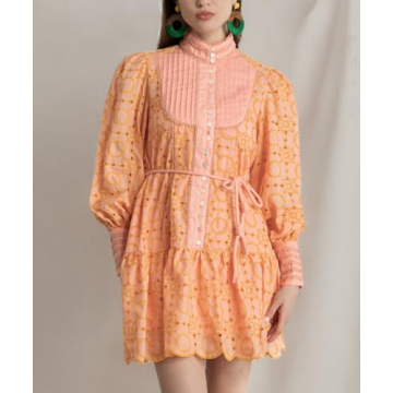 Aofur Summer Cotton V Neck Long Sleeve A-Line Dress