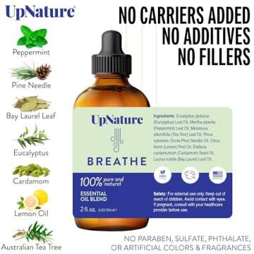 UpNature Breathe Essential Oil for Diffusers for Home - Huge 2oz - Essential Oils for Humidifiers Respiratory Blend