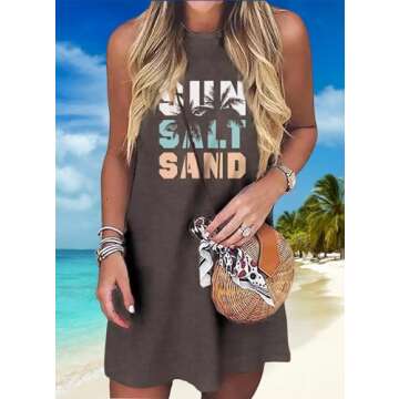 Sun Salt Sand Coconut Tree Tank Mini Dress for Women Sleeveless Beach Praty Shirts Summer Vacation S...