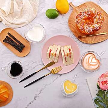 CNGLASS Double Wall Heart Shaped Glass Coffee Mugs 8.5oz,Insulated Clear Tea Cups with Handle,Unique Glass Espresso Mugs for Coffee,Cappuccino,Latte,Milk