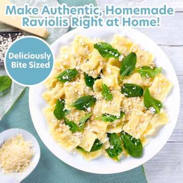 Ravioli Mold with Extra Large 2 1/2 Inch Squares- Authentic Ravioli Tray and Press, Makes 10 Italian Raviolis at a Time, Easy to Use Pasta Maker Kit, Sturdy Construction and Great Gift