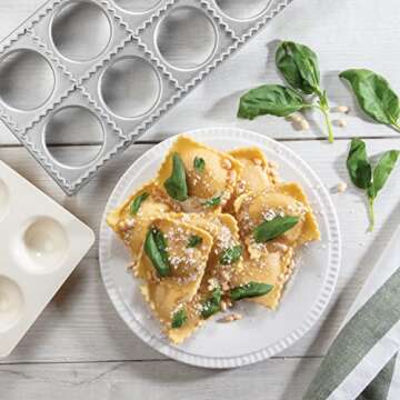 Ravioli Mold with Extra Large 2 1/2 Inch Squares- Authentic Ravioli Tray and Press, Makes 10 Italian Raviolis at a Time, Easy to Use Pasta Maker Kit, Sturdy Construction and Great Gift