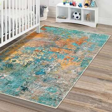 Lahome Modern Abstract Area Rug - 3x5 Soft Rug for Bedroom Non Slip Living Room Mat, Machine Washable Contemporary Throw Carpet for Office Front Door Entrance Way Kitchen Playroom, Rosy Clouds