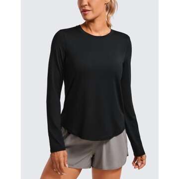 CRZ YOGA Lightweight Long Sleeve Workout Shirts for Women Gym Running Fall Tshirts High Neck Athleti...