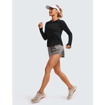 CRZ YOGA Lightweight Long Sleeve Workout Shirts for Women Gym Running Fall Tshirts High Neck Athletic Training Tops Black X-Small