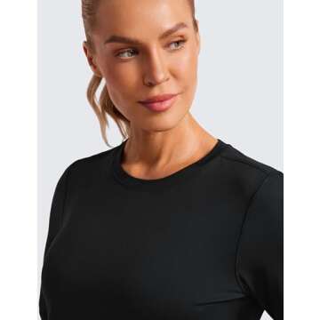 CRZ YOGA Lightweight Long Sleeve Workout Shirts for Women Gym Running Fall Tshirts High Neck Athletic Training Tops Black X-Small