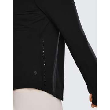 CRZ YOGA Lightweight Long Sleeve Workout Shirts for Women Gym Running Fall Tshirts High Neck Athletic Training Tops Black X-Small