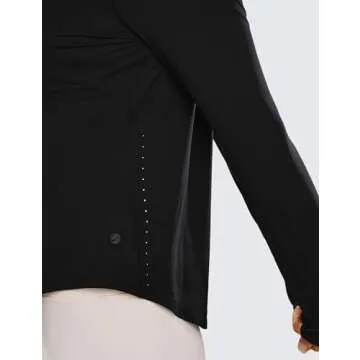 CRZ YOGA Lightweight Long Sleeve Workout Shirts for Women Gym Running Fall Tshirts High Neck Athletic Training Tops Black X-Small