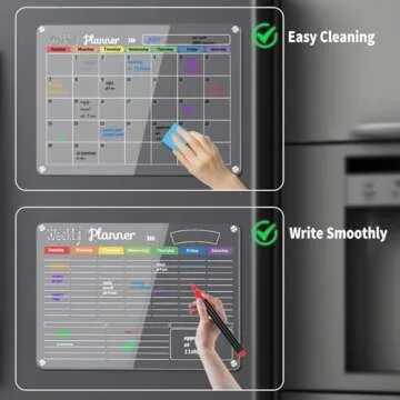 Hivillexun 3-Pack Acrylic Magnetic Dry Erase Calendar Whiteboard Set – Organize Your Refrigerator, Wall, or Fridge with Monthly, Weekly, and Daily Planners, Includes 8 Markers, Large Eraser, and Cloth