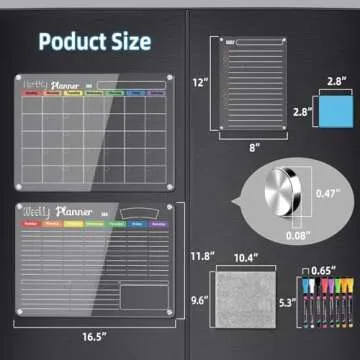 Hivillexun 3-Pack Acrylic Magnetic Dry Erase Calendar Whiteboard Set – Organize Your Refrigerator, Wall, or Fridge with Monthly, Weekly, and Daily Planners, Includes 8 Markers, Large Eraser, and Cloth