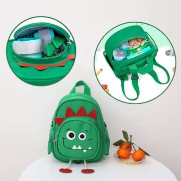 Toddler Backpack with Leash, Accmor 4 in 1 Baby Dinosaur Backpacks with Anti Lost Wrist Link, Cute Child Harness Bag Leash for Outdoor, Mini Back Pack Rope Tether Rein for Boys Girls Aged 1-3 Years