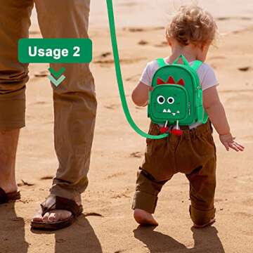 Toddler Backpack with Leash, Accmor 4 in 1 Baby Dinosaur Backpacks with Anti Lost Wrist Link, Cute Child Harness Bag Leash for Outdoor, Mini Back Pack Rope Tether Rein for Boys Girls Aged 1-3 Years