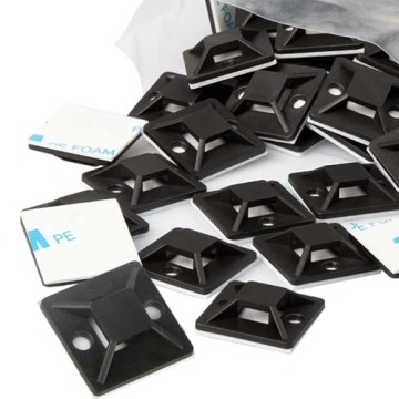 Zip Tie Mounts - Small Cable Tie Adhesive Mount, 3/4in black 100PCS. Wires Zip Tie Adhesive-backed a...