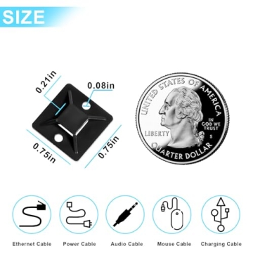 Zip Tie Mounts - Small Cable Tie Adhesive Mount, 3/4in black 100PCS. Wires Zip Tie Adhesive-backed anchors for Pedal Board Cable Management Indoor