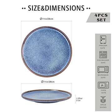 UNICASA Ceramic Large Dinner Plates - 11 Inch Dessert, Salad Plate Set of 4 for Steak, Pasta, Dinner...