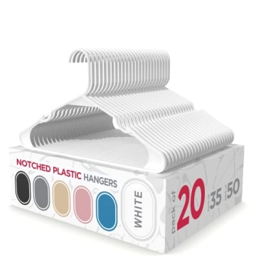 Sharpty Plastic Hangers - 20-Pack Durable Closet Hangers - White, Non-Slip Design for All Clothing T...