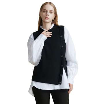 SDEER Women's Sleeveless Knit Vest Casual Button Down Ribbed Sweater Vest Round Neck Pure Color Slee...