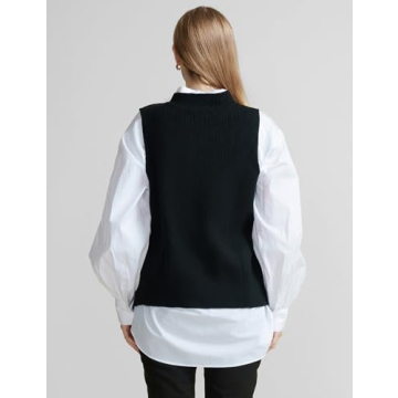 SDEER Women's Sleeveless Knit Vest Casual Button Down Ribbed Sweater Vest Round Neck Pure Color Sleeveless Knitwear Tops(Black,XXL)