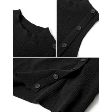 SDEER Women's Sleeveless Knit Vest Casual Button Down Ribbed Sweater Vest Round Neck Pure Color Sleeveless Knitwear Tops(Black,XXL)