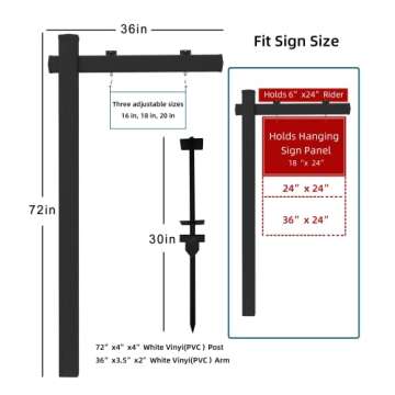 Qikdesign Vinyl PVC Real Estate Sign Post with Flat Cap 6' Tall - Commercial Grade Yard Sign Holder ...