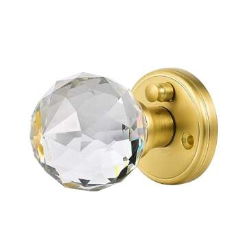 CLCTK Crystal Glass Door Knobs Interior with Lock, Privacy Bathroom Bedroom Door Knobs Gold Door Kno...