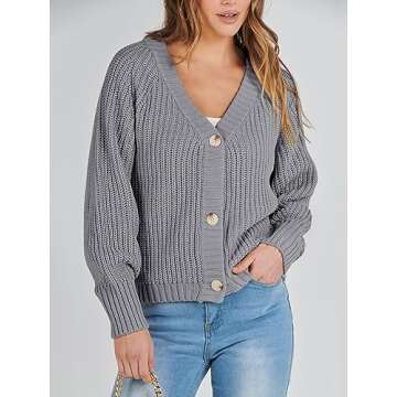 Caracilia Women's Chunky Cardigans Sweaters Open Front Long Sleeve Cute Knit Button Loose Short Cozy...